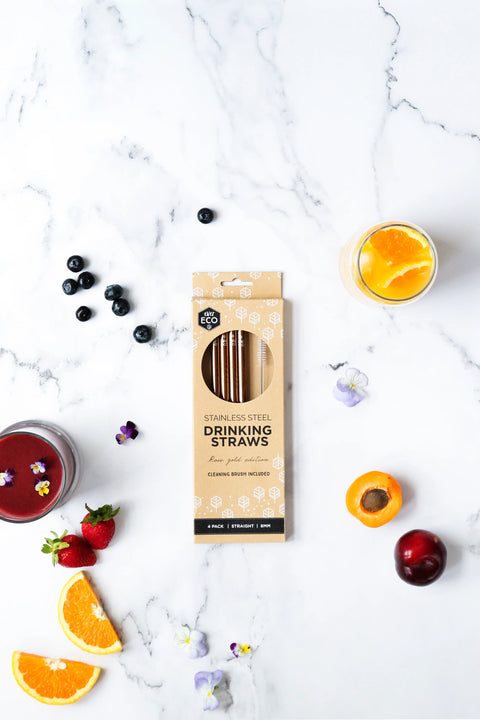 Ever Eco - Rose Gold Straws Straight 4 Pack