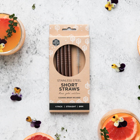 Ever Eco - Rose Gold Short Straws Straight 4 Pack